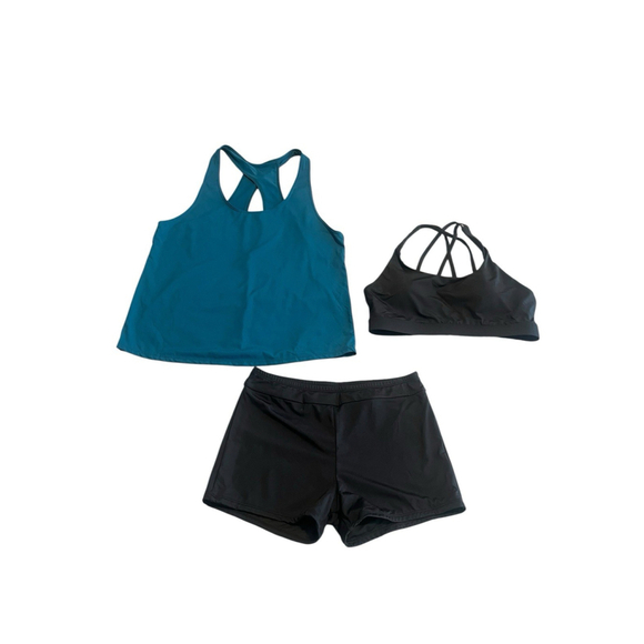 Tempt Me Other - Tempt Me Swimsuit Set 3 Piece Womens Large Black Teal